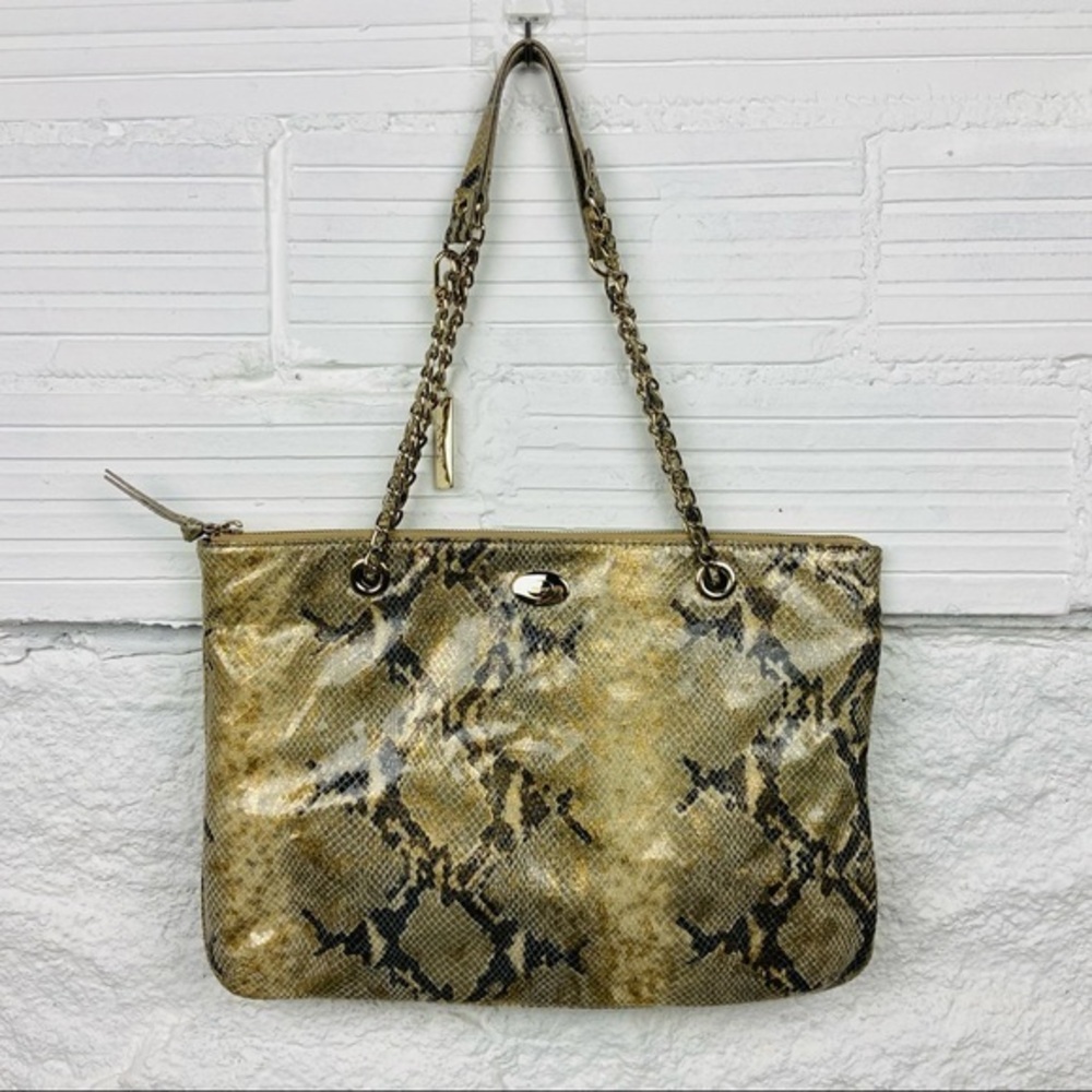 DKNY tan & golden chain Y2K snakeskin print shoulder bag purse
